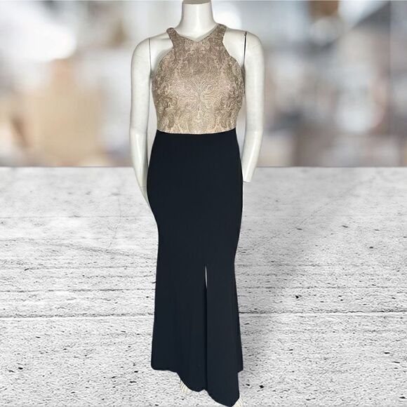 Calvin Klein Gold Top Black Bottom Gown - Picture 1 of 8